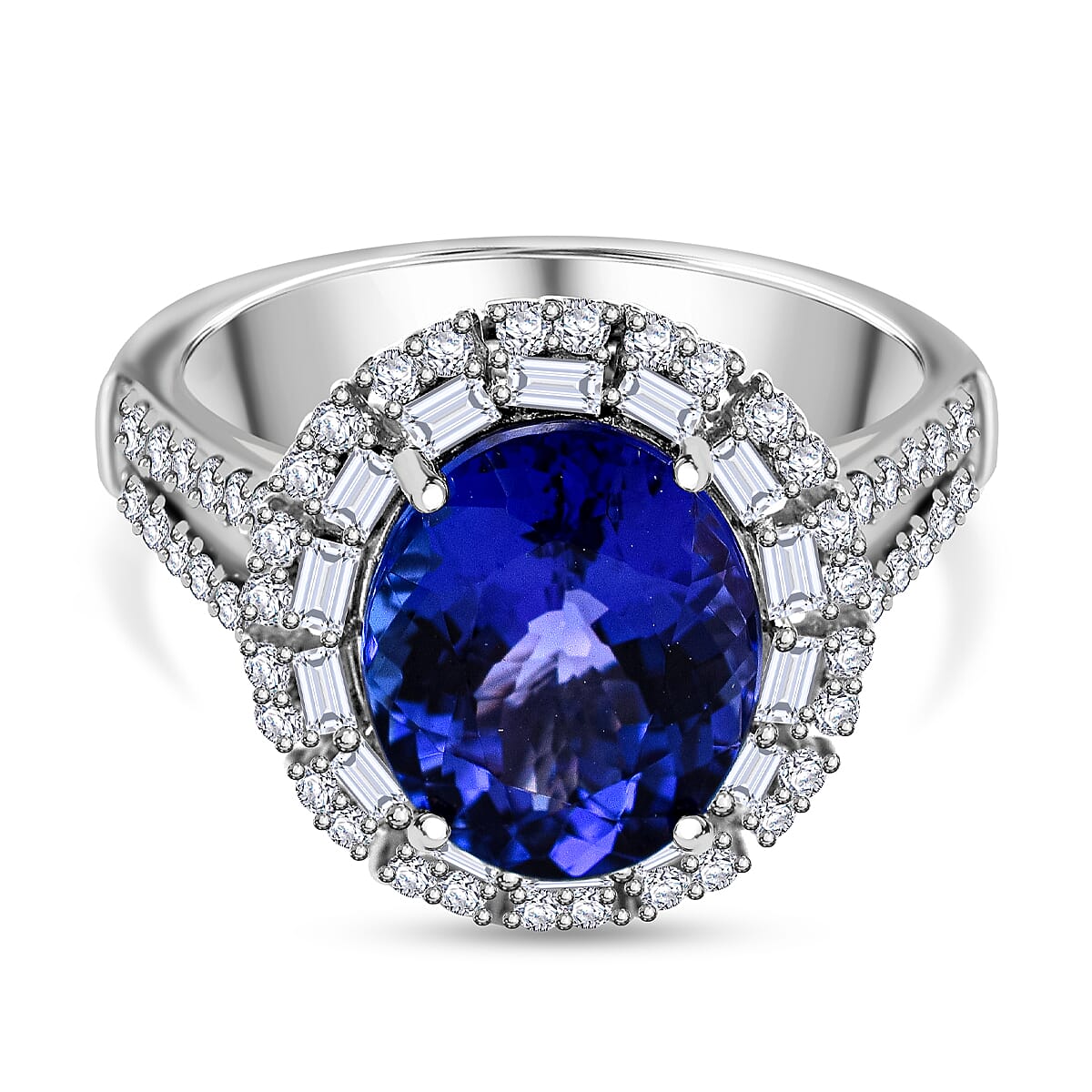 RHAPSODY 950 Platinum AAAA Tanzanite & Diamond (VS-E-F) Ring 5.70 Ct, Platinum Wt. 7.25 GM