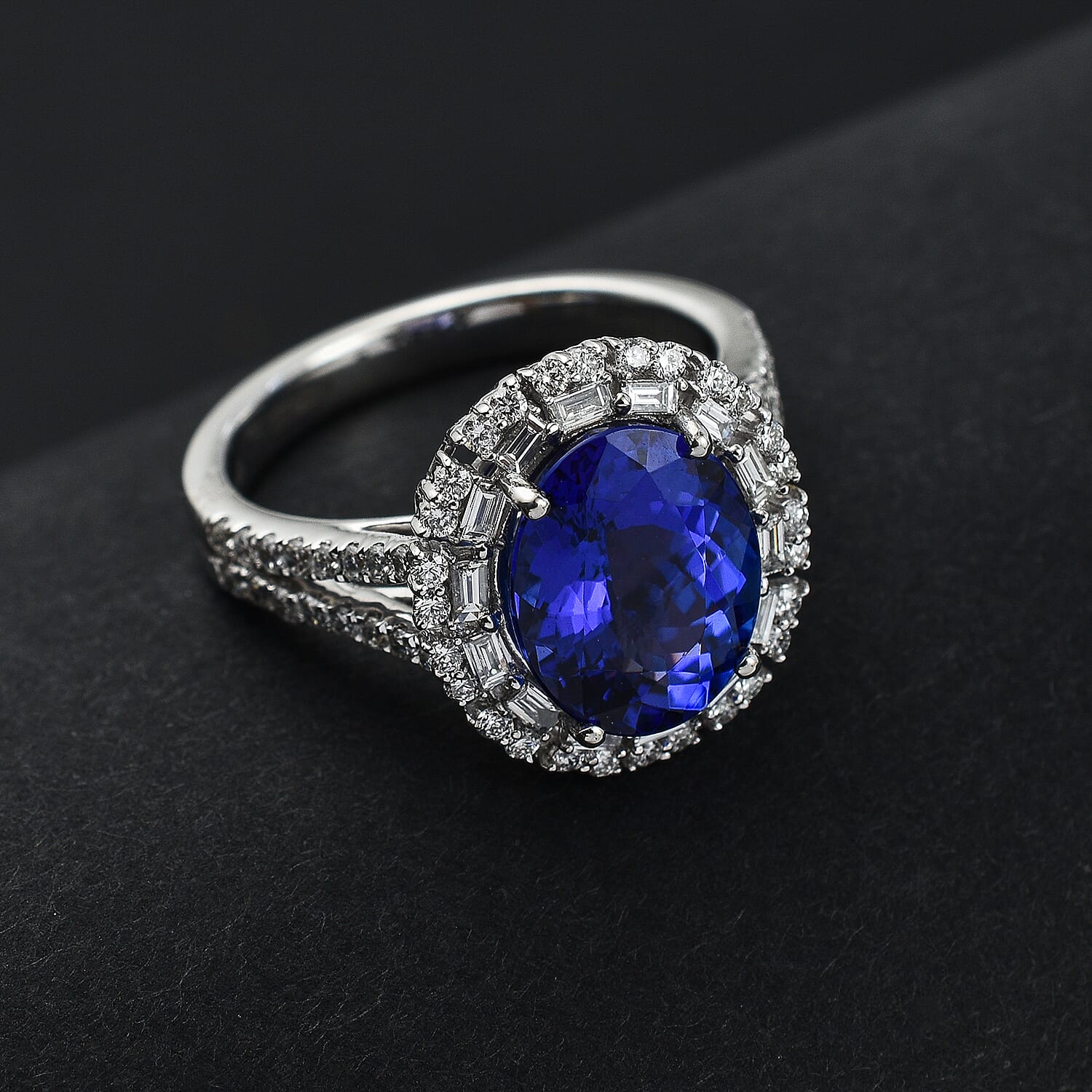 RHAPSODY 950 Platinum AAAA Tanzanite & Diamond (VS-E-F) Ring 5.70 Ct, Platinum Wt. 7.25 GM