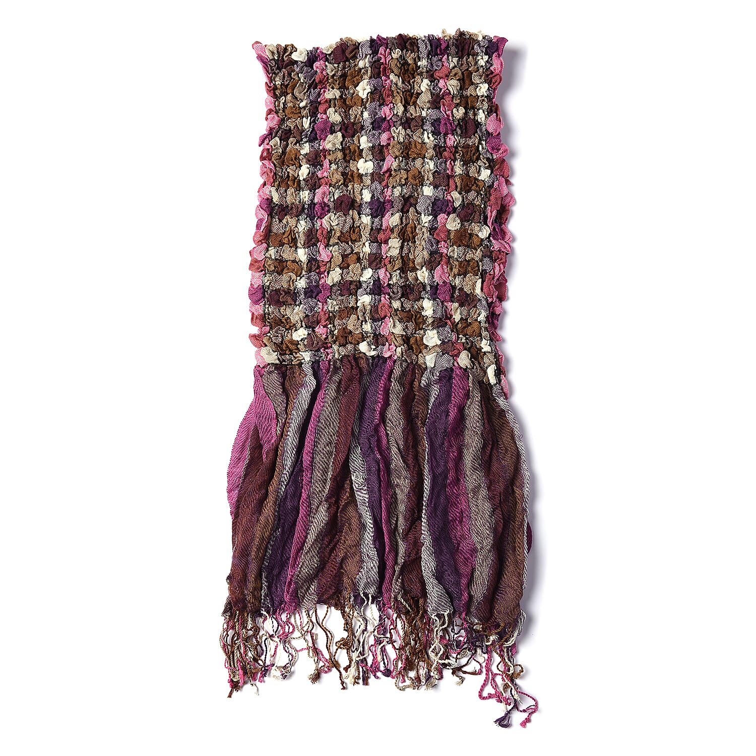 Stretch Smocking Scarf with Tassels in Purple (120x25cm)