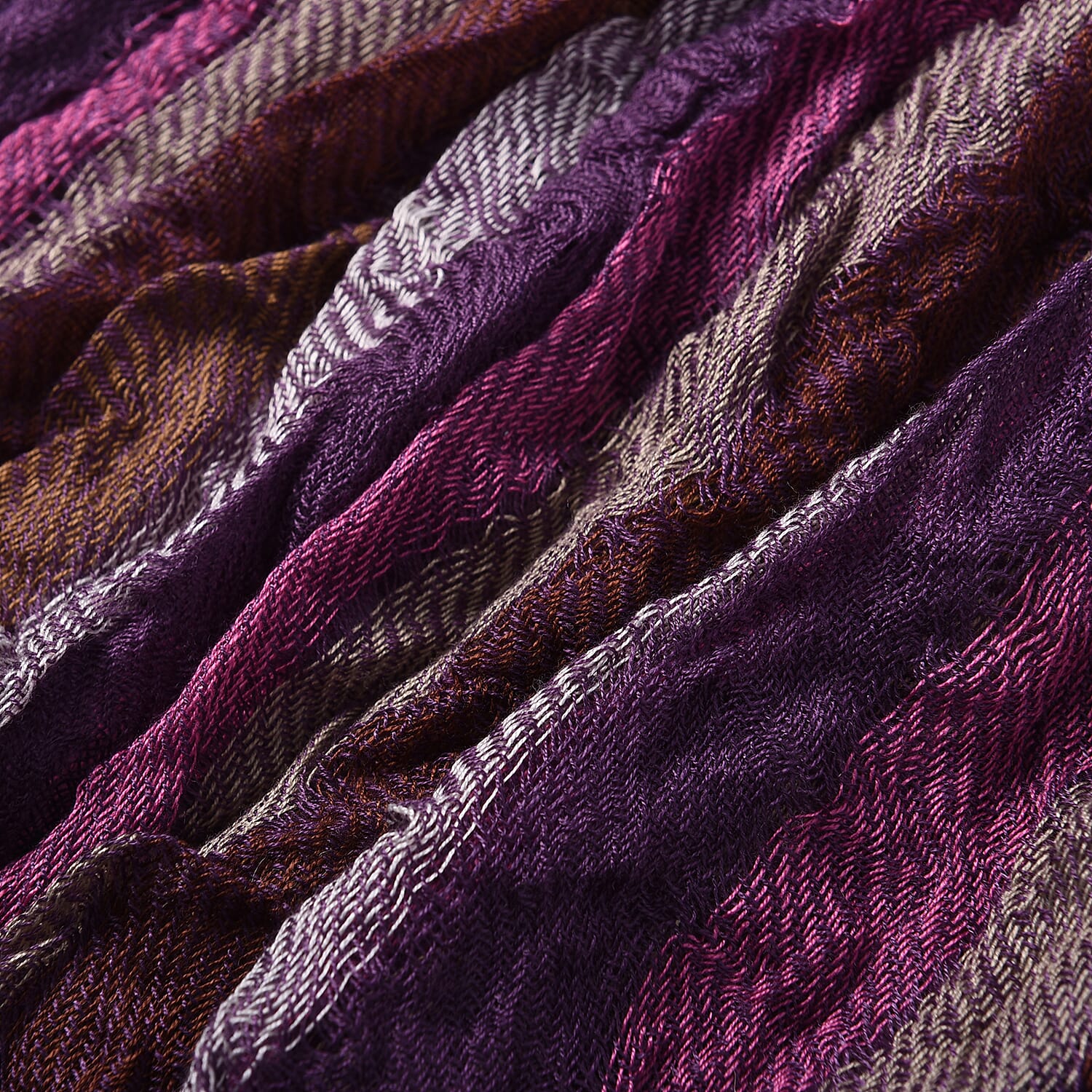 Stretch Smocking Scarf with Tassels in Purple (120x25cm)