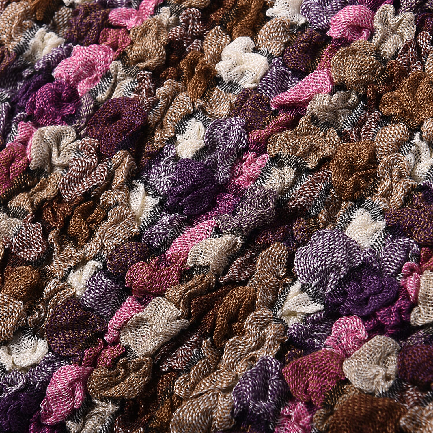 Stretch Smocking Scarf with Tassels in Purple (120x25cm)