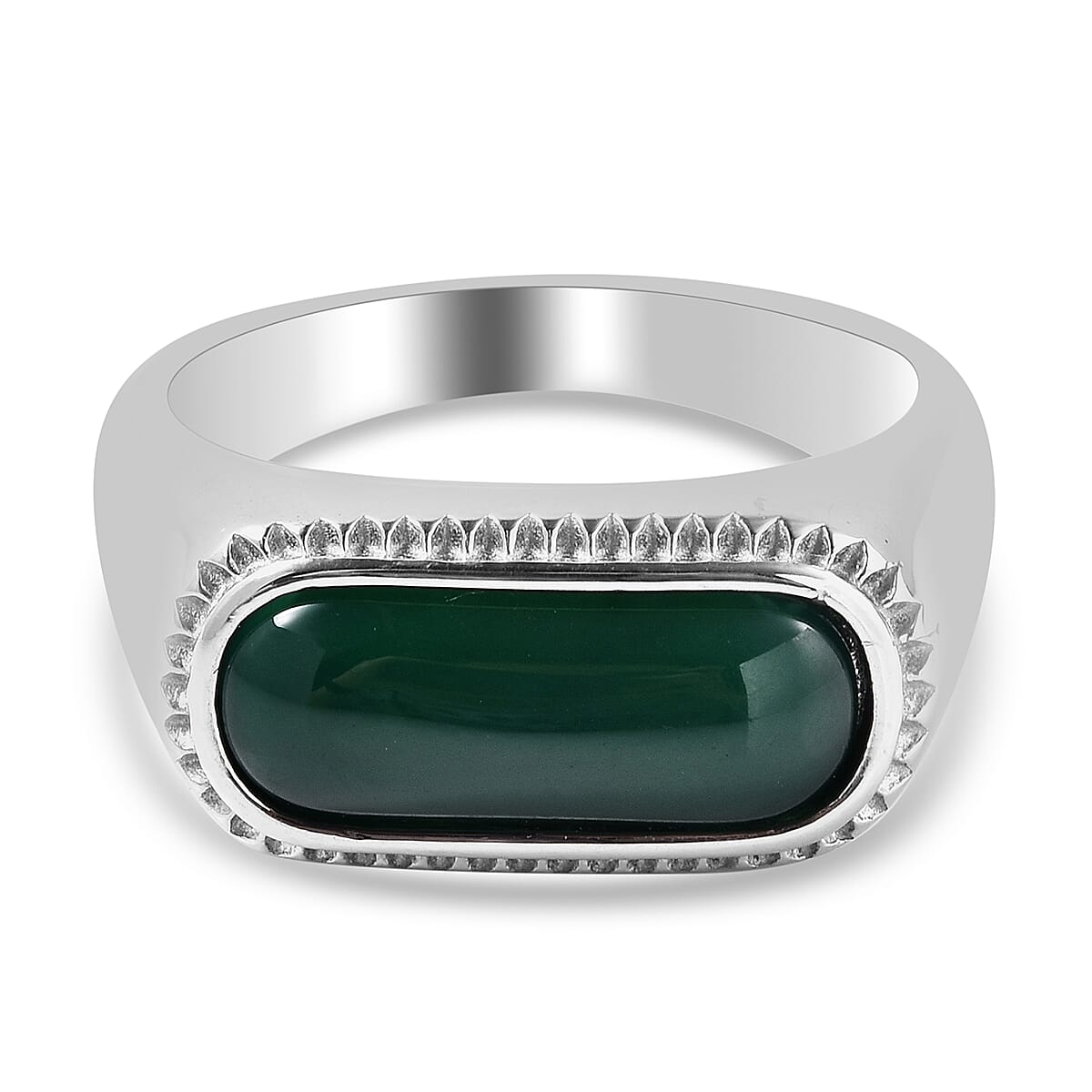 Green Agate Ring in Stainless Steel 5.70 Ct
