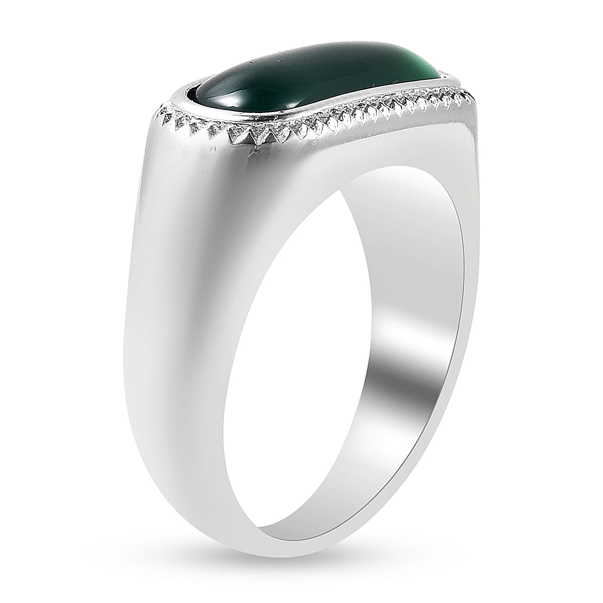 Green Agate Ring in Stainless Steel 5.70 Ct