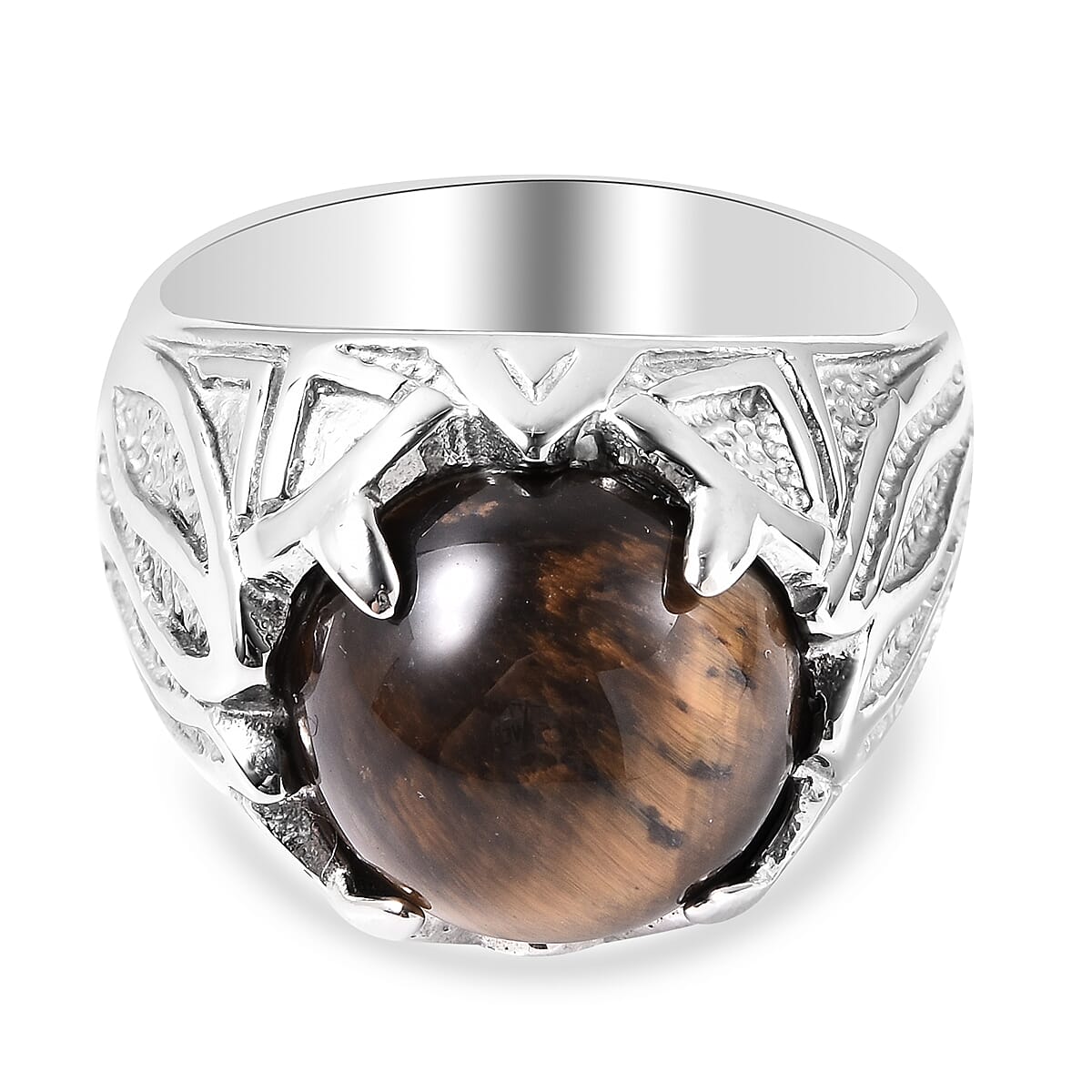 Cab Tigers Eye Ring in Stainless Steel 12.50 Ct.