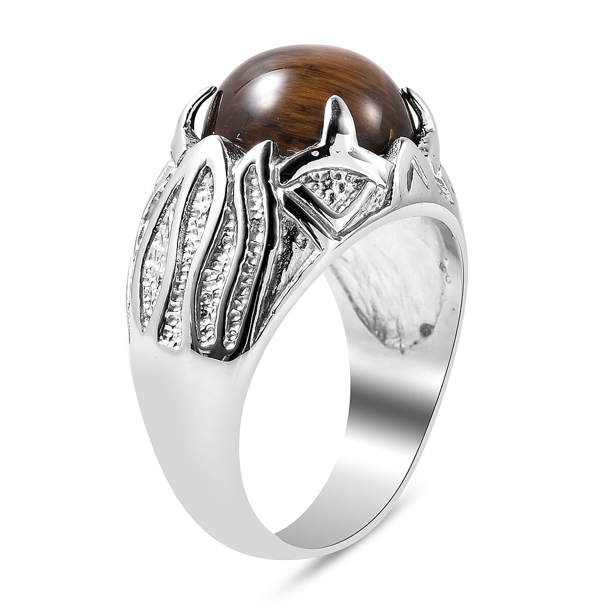 Cab Tigers Eye Ring in Stainless Steel 12.50 Ct.