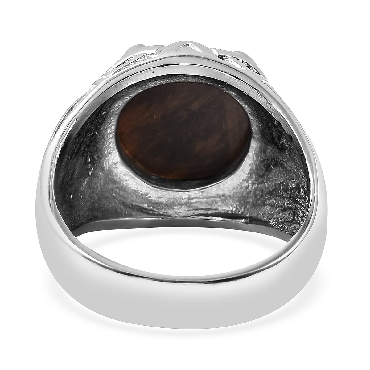 Cab Tigers Eye Ring in Stainless Steel 12.50 Ct.