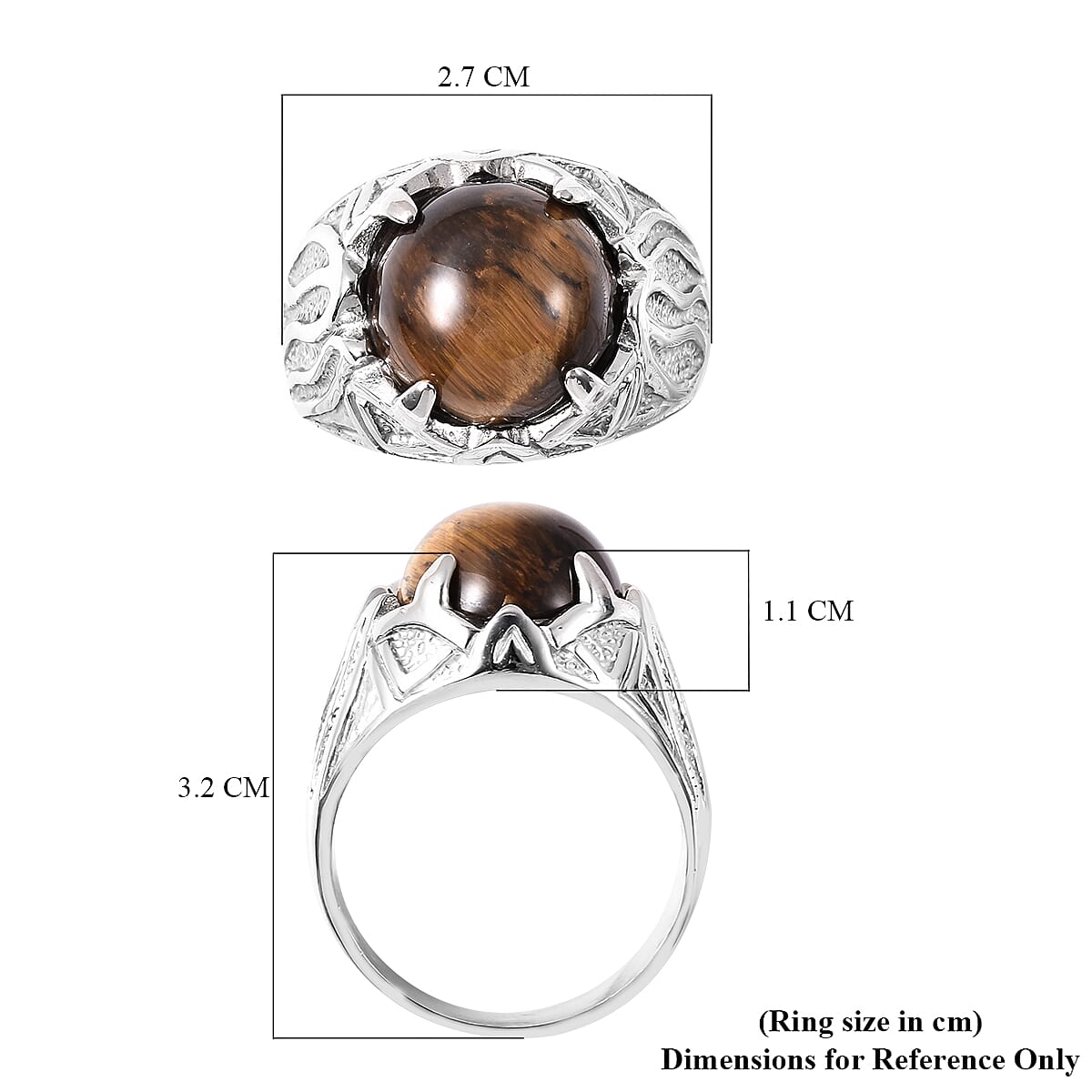 Cab Tigers Eye Ring in Stainless Steel 12.50 Ct.