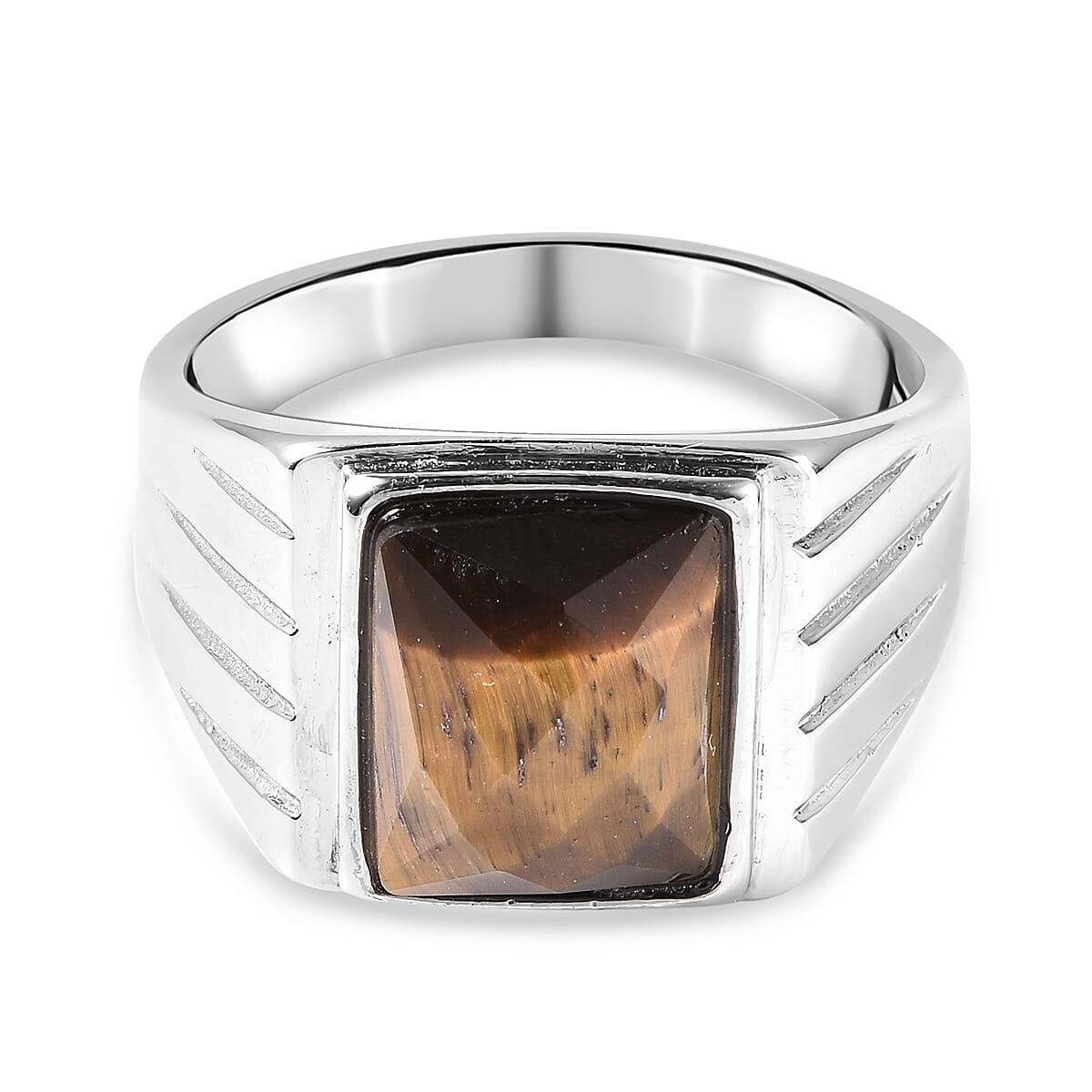 Yellow Tigers Eye Ring in Stainless Steel  13.00 Ct.