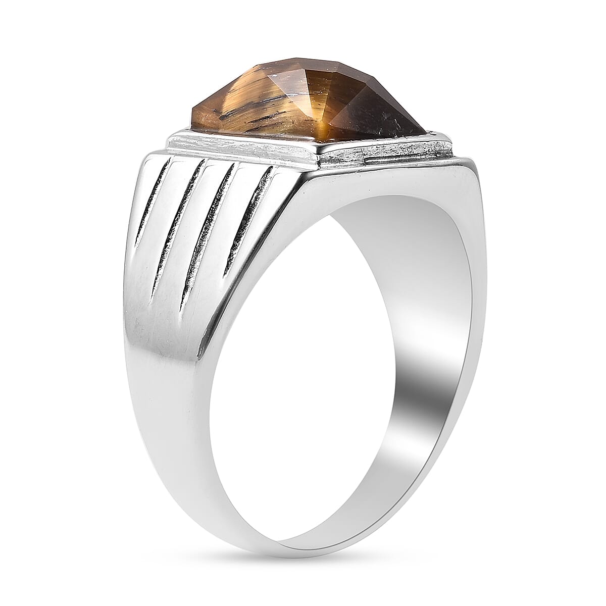 Yellow Tigers Eye Ring in Stainless Steel  13.00 Ct.
