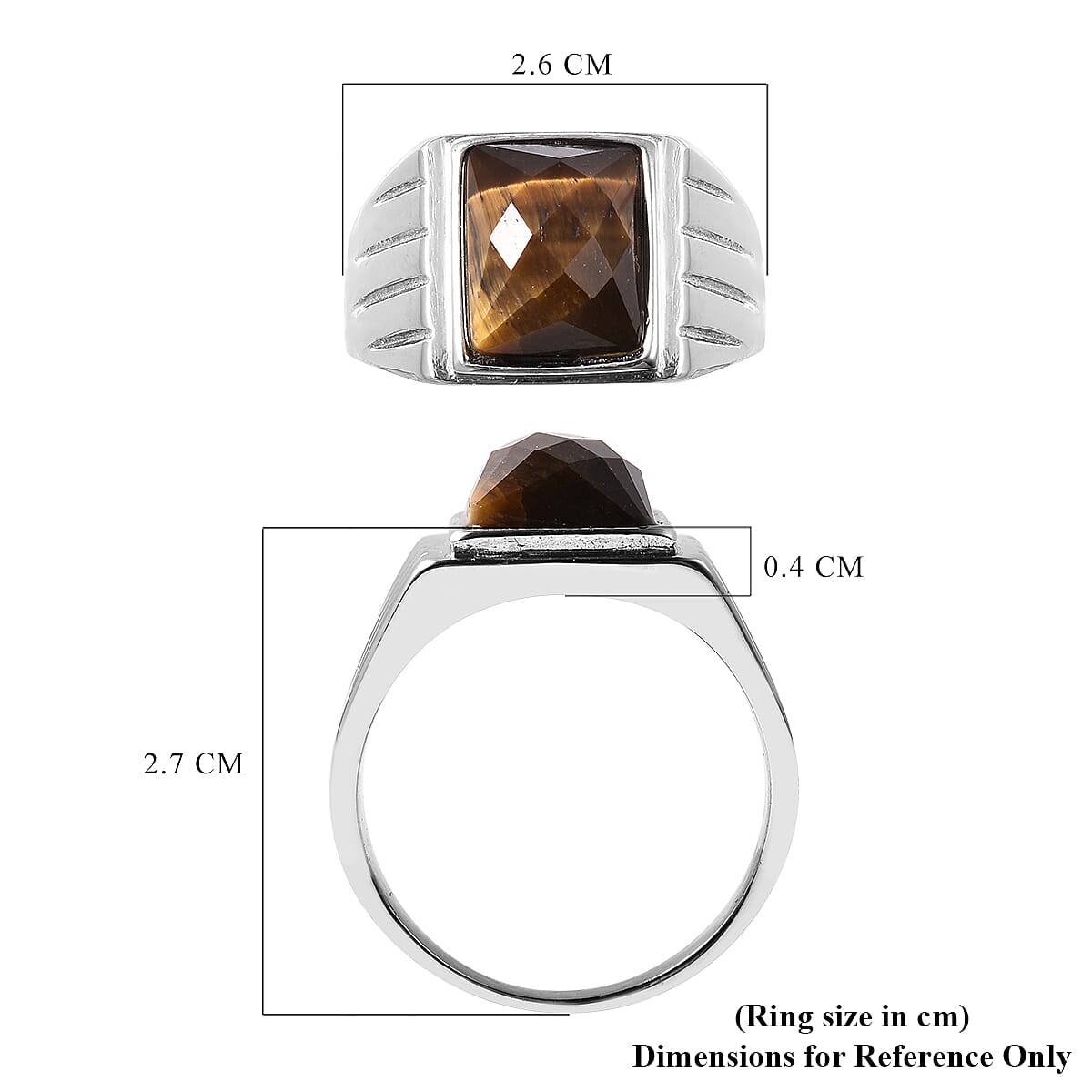 Yellow Tigers Eye Ring in Stainless Steel  13.00 Ct.