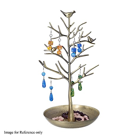 Vintage Style Antique Birds on Tree Jewellery Holder Stand (Size 30x15Cm) - Gold