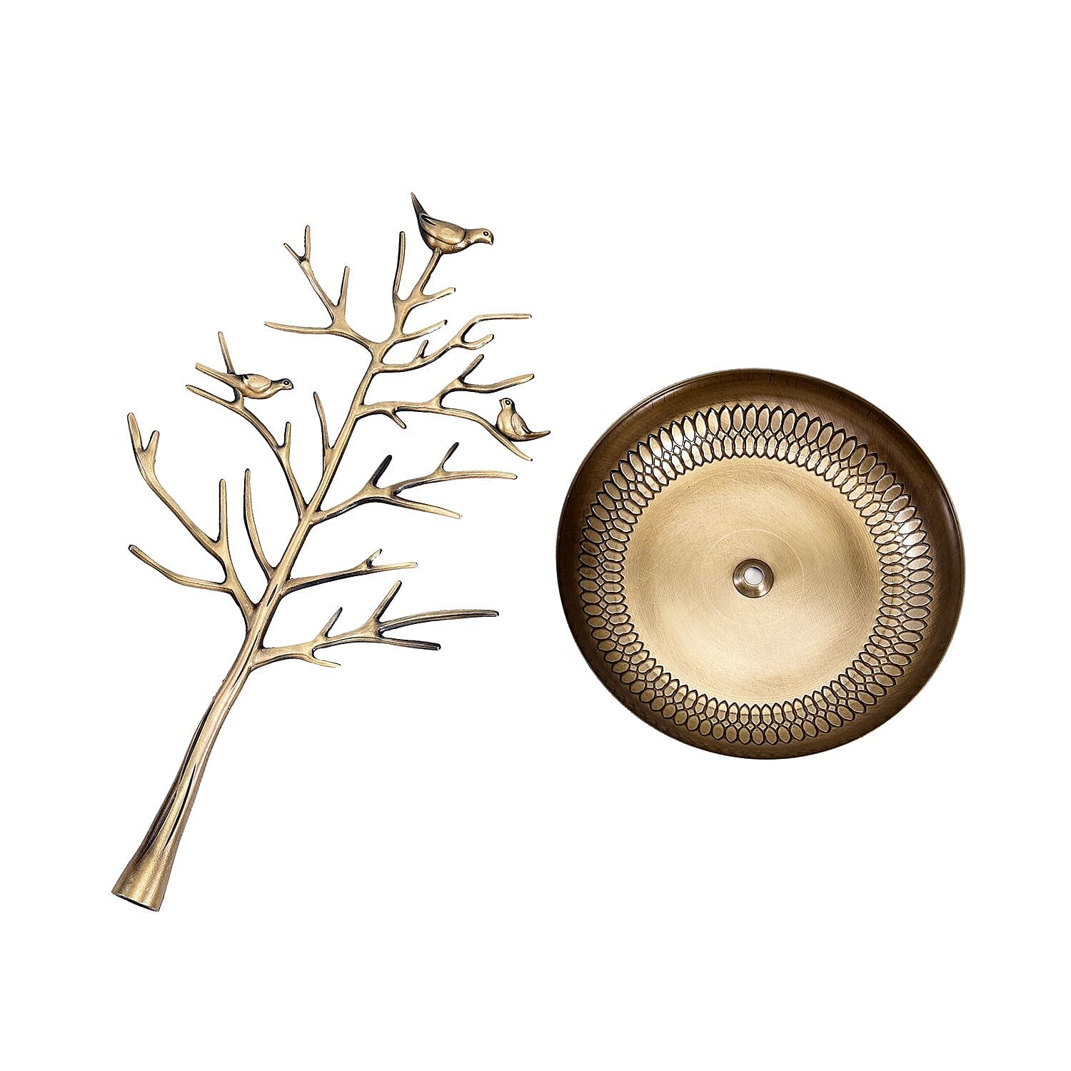 Vintage Style Antique Birds on Tree Jewellery Holder Stand (Size 30x15Cm) - Gold