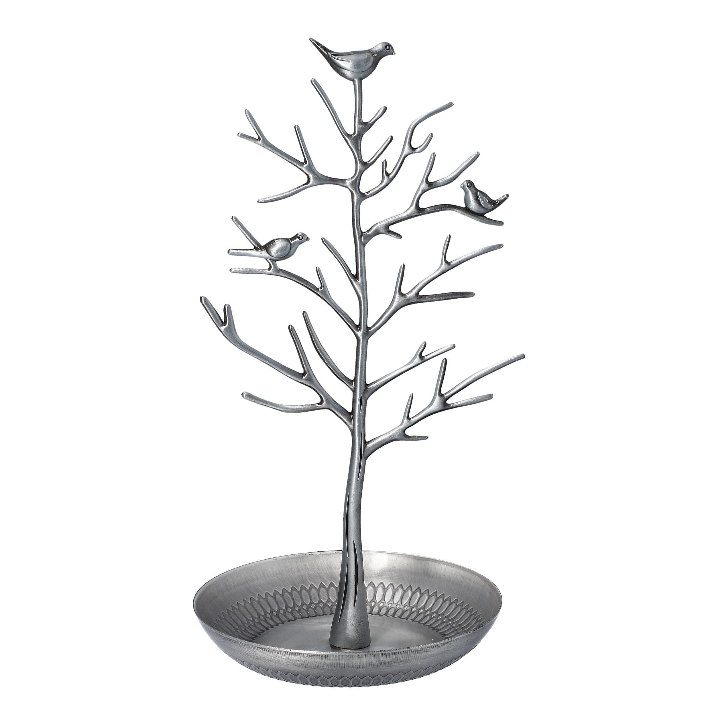 Vintage Style Antique Birds on Tree Jewellery Holder Stand (Size 30x15Cm) - Silver