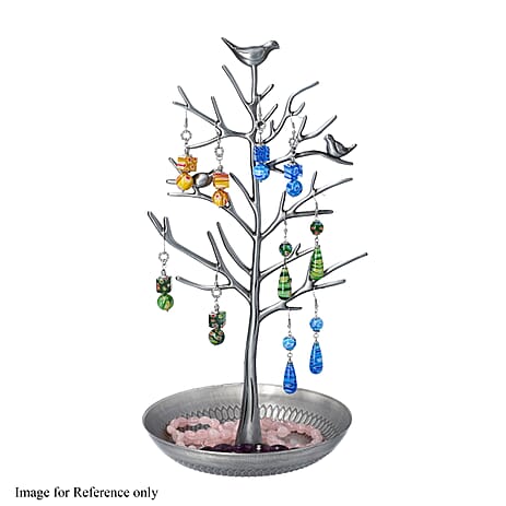 Vintage Style Antique Birds on Tree Jewellery Holder Stand (Size 30x15Cm) - Silver