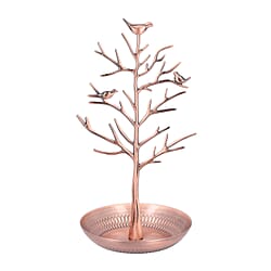 Antique Birds on Tree Stand Jewellery Holder Display in Silver Colour (Size 30x15 Cm)