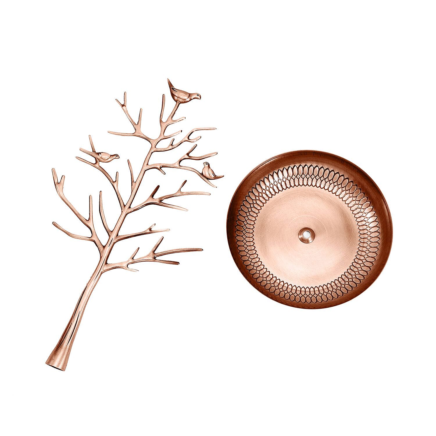 Vintage Style Antique Birds on Tree Jewellery Holder Stand (Size 30x15Cm) - Bronze