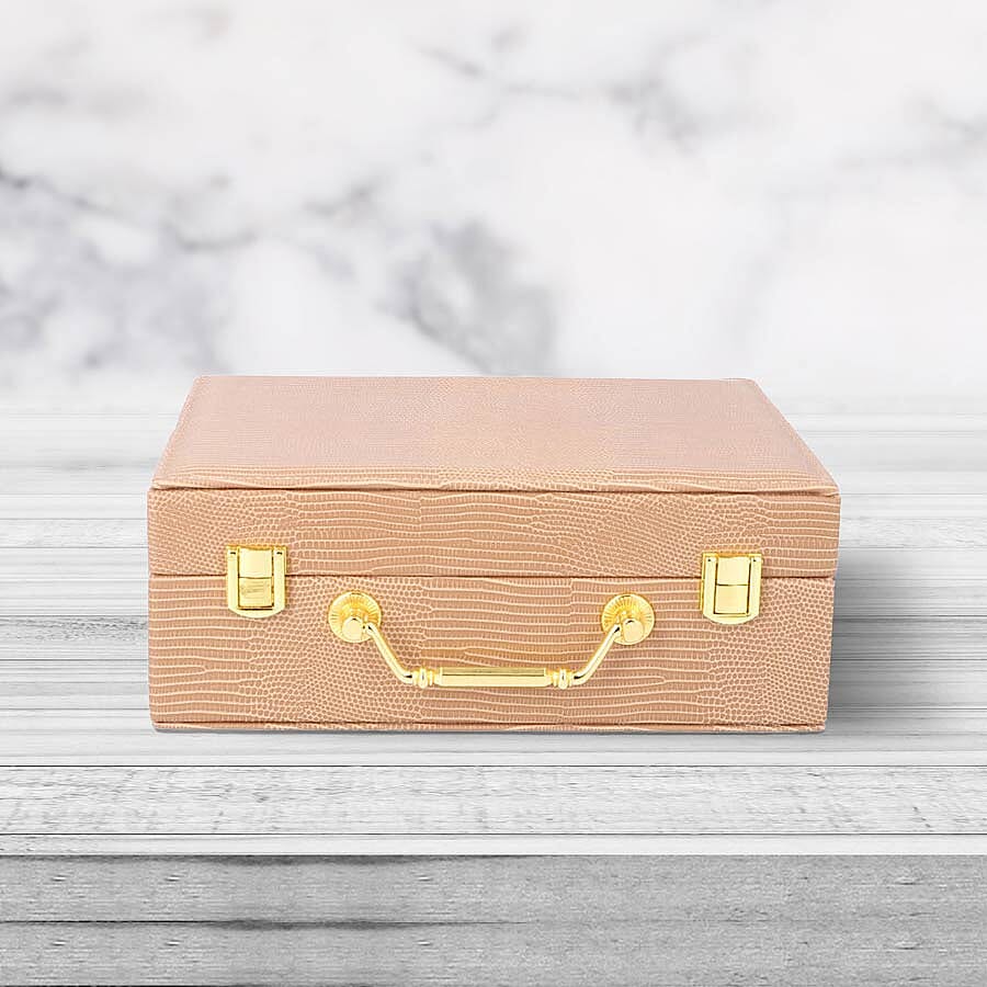 Set of 2 - Multi Purpose Two-Tier Lizard Skin Pattern Jewellery Box in Brown Colour