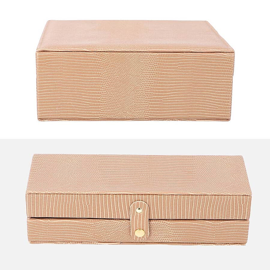 Set of 2 - Multi Purpose Two-Tier Lizard Skin Pattern Jewellery Box in Brown Colour