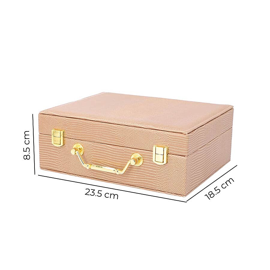 Set of 2 - Multi Purpose Two-Tier Lizard Skin Pattern Jewellery Box in Brown Colour