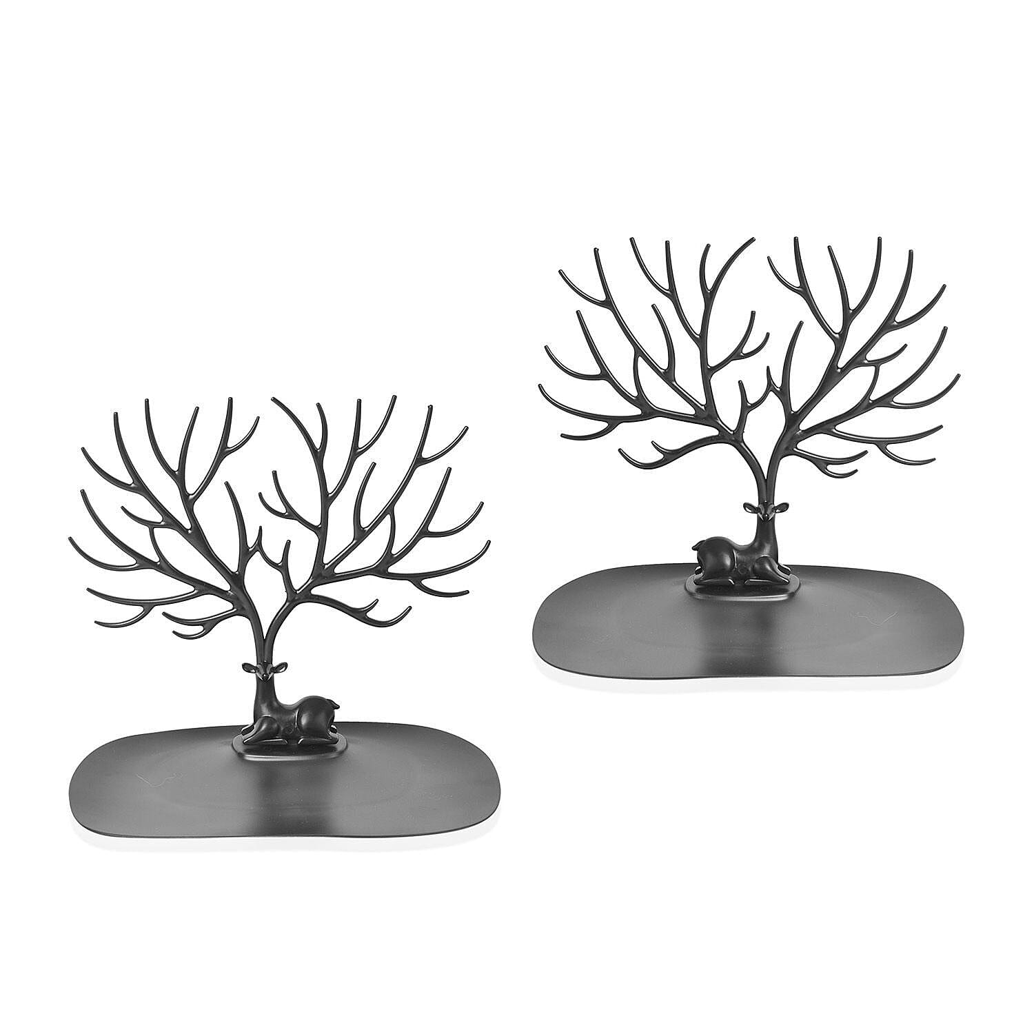 Set of 2 - Deer Tree Shaped Jewellery Display Organiser (Size 25x23x15 cm) - Black