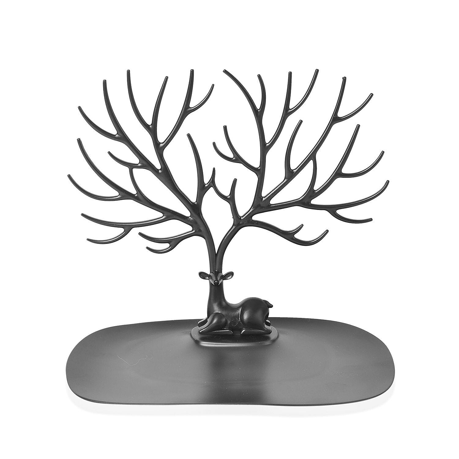 Set of 2 - Deer Tree Shaped Jewellery Display Organiser (Size 25x23x15 cm) - Black