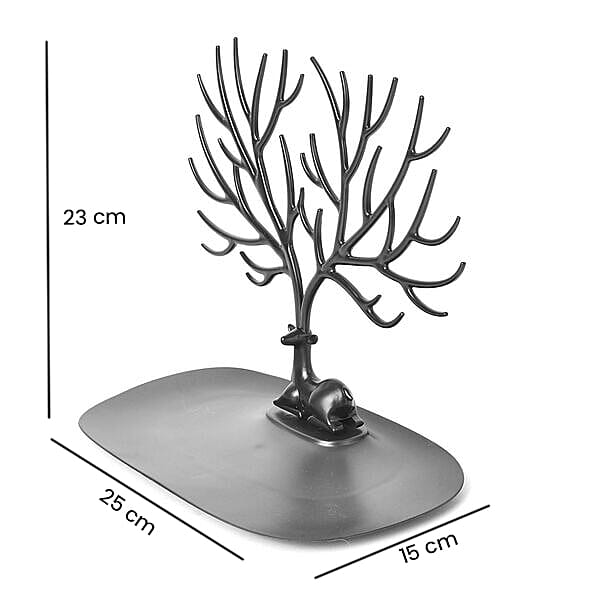 Set of 2 - Deer Tree Shaped Jewellery Display Organiser (Size 25x23x15 cm) - Black