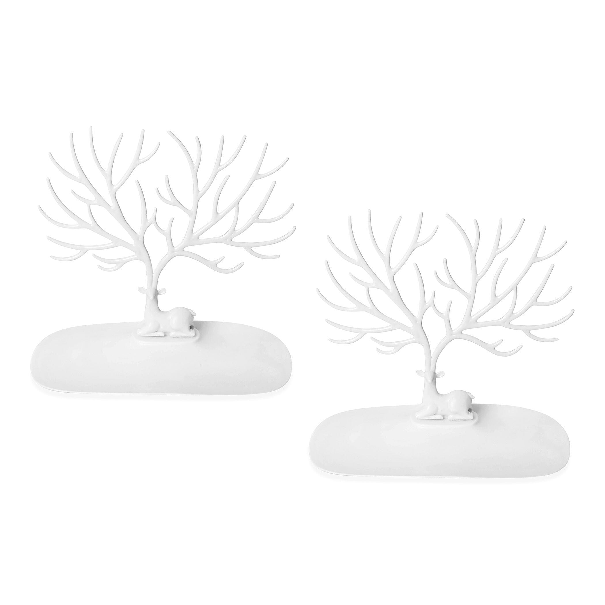 Set of 2 - Deer Tree Shaped Jewellery Display Organiser (Size 25x23x12 cm) - White