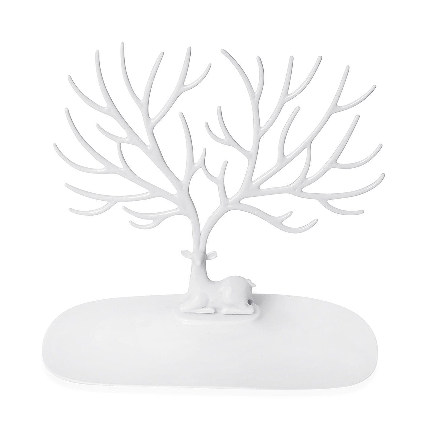 Set of 2 - Deer Tree Shaped Jewellery Display Organiser (Size 25x23x12 cm) - White