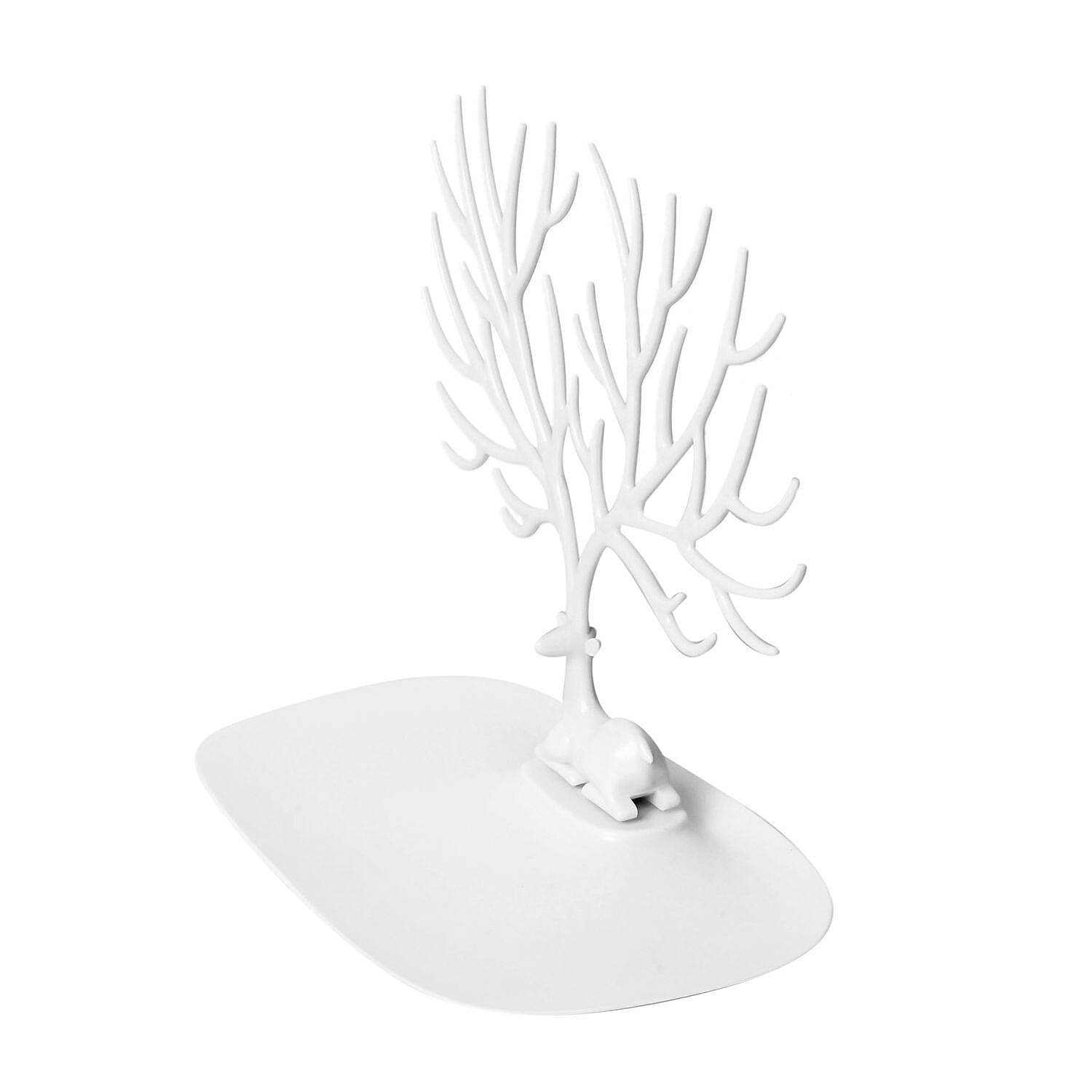 Set of 2 - Deer Tree Shaped Jewellery Display Organiser (Size 25x23x12 cm) - White