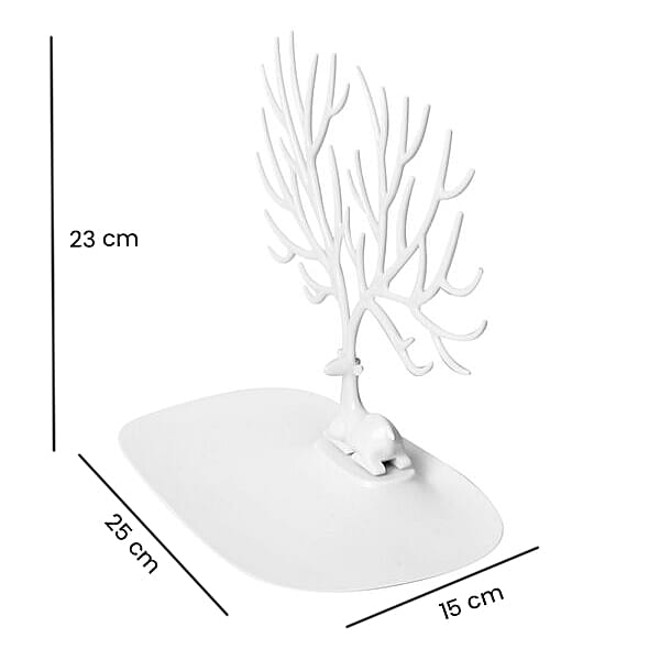 Set of 2 - Deer Tree Shaped Jewellery Display Organiser (Size 25x23x12 cm) - White