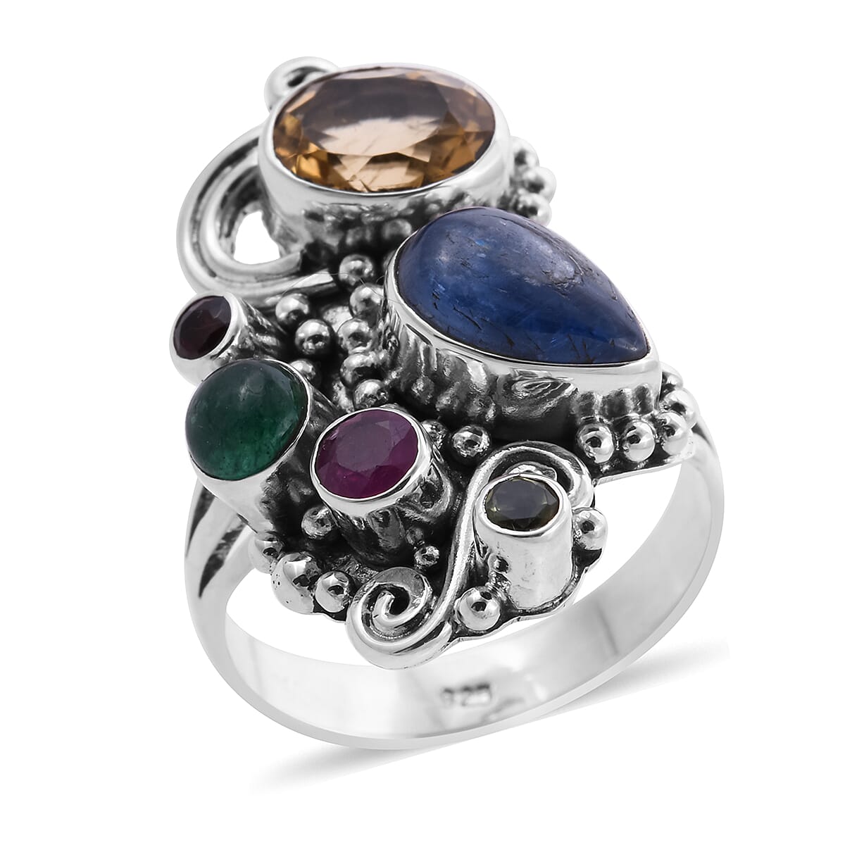 Sajen Silver Gem Vitality Collection - Kyanite, Citrine and Multi Gemstone Ring on Sterling Silver 5.58 Ct.