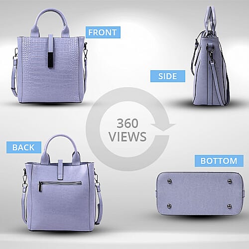 Sencillez Croc Embossed 100% Genuine Leather Convertible Bag in Blue 