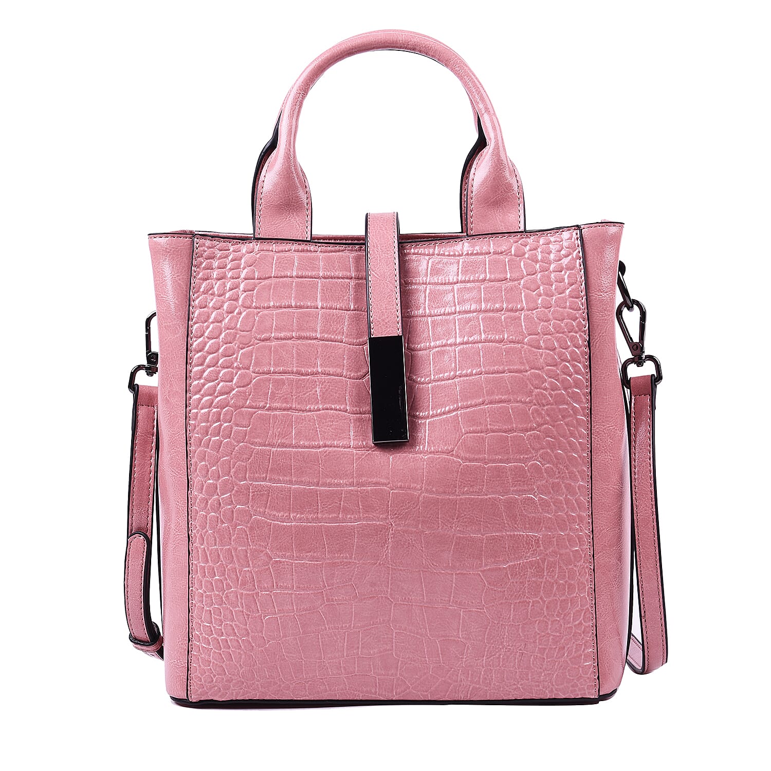 Sencillez Croc Embossed 100% Genuine Leather Convertible Bag (26x12x26 Cm) - Pink