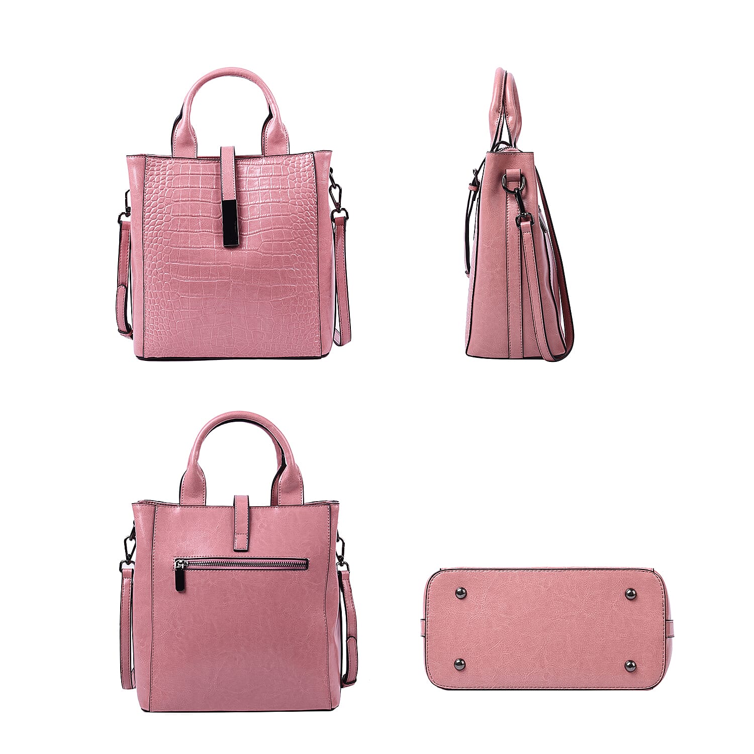 Sencillez Croc Embossed 100% Genuine Leather Convertible Bag (26x12x26 Cm) - Pink