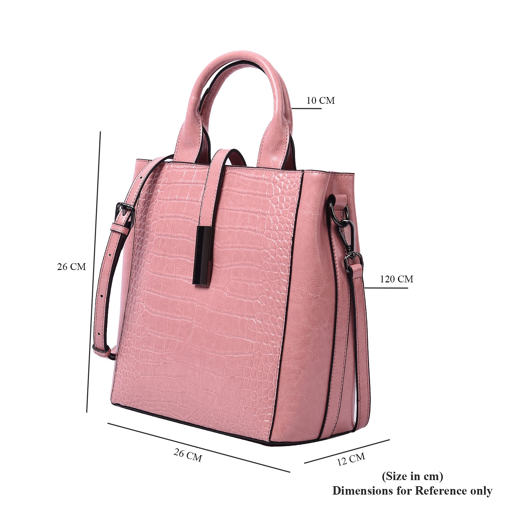 Sencillez Croc Embossed 100% Genuine Leather Convertible Bag (26x12x26 Cm) - Pink