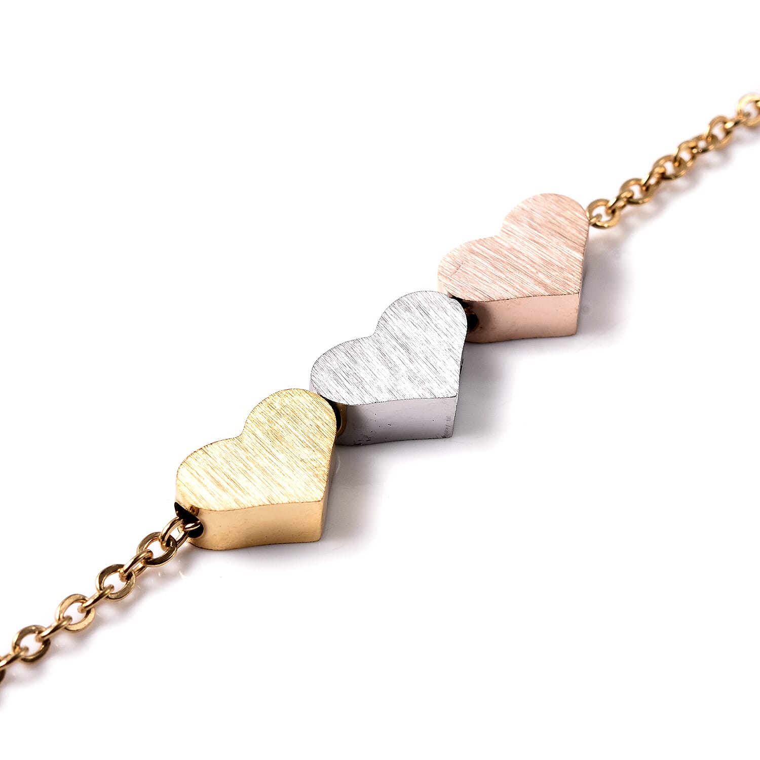 Triple Heart Necklace (Size 18 with 2 inch Extender ) in Tri-Tone Stainless Steel