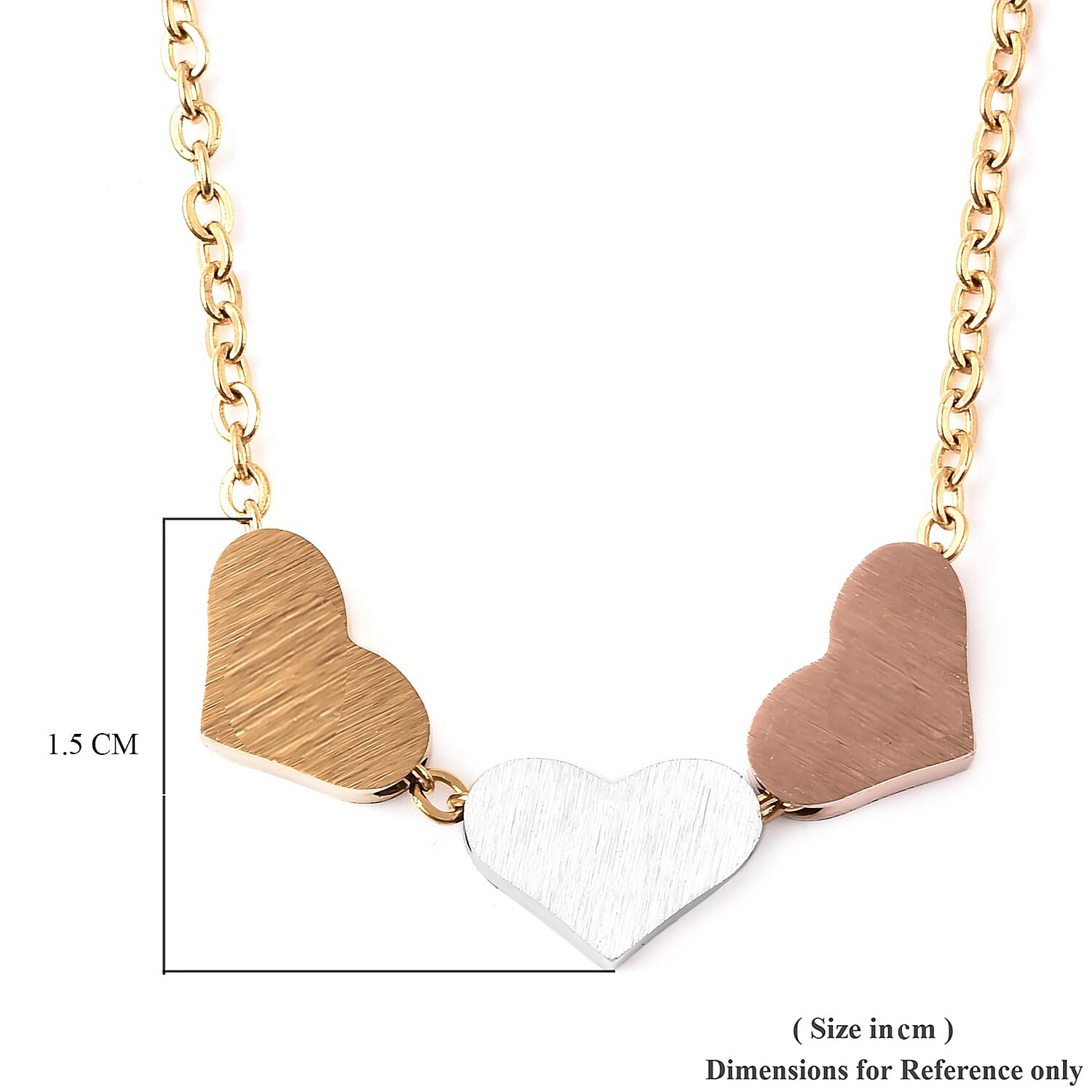 Triple Heart Necklace (Size 18 with 2 inch Extender ) in Tri-Tone Stainless Steel