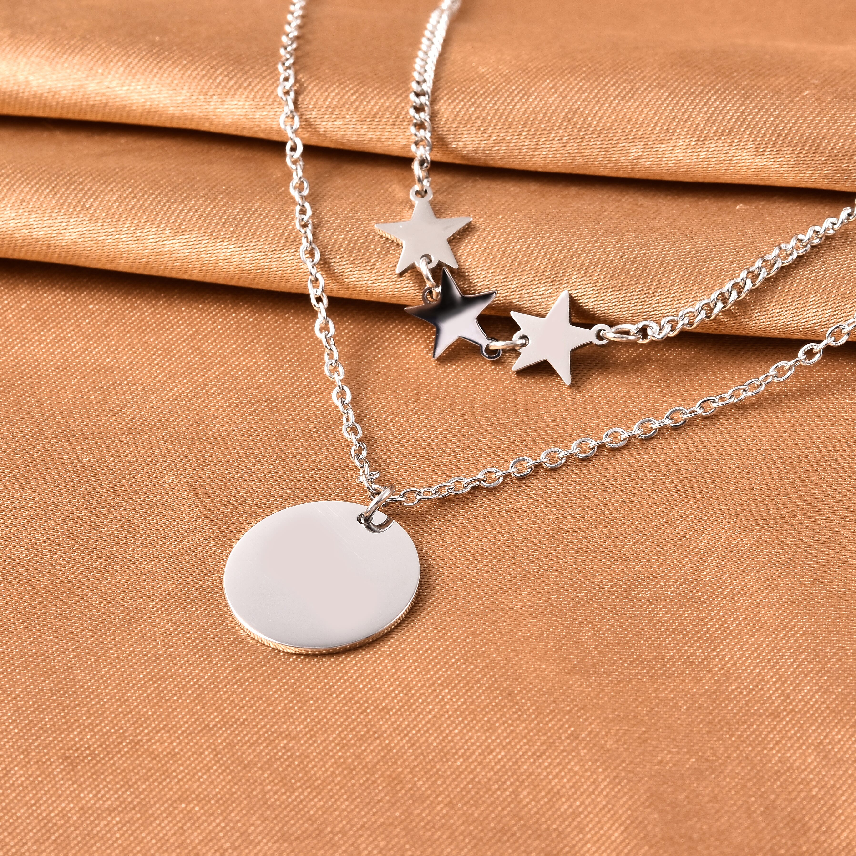 Layered Necklace (Size 15 with 2 inch Extender) in Stainless Steel