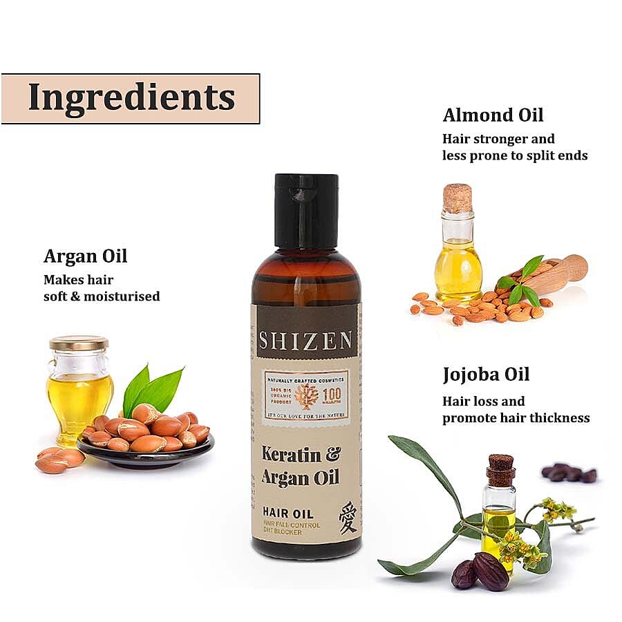 SHIZEN Keratin & Argan Hair Oil (100 ml) 100% Organic -Healthy and Shiny Hair