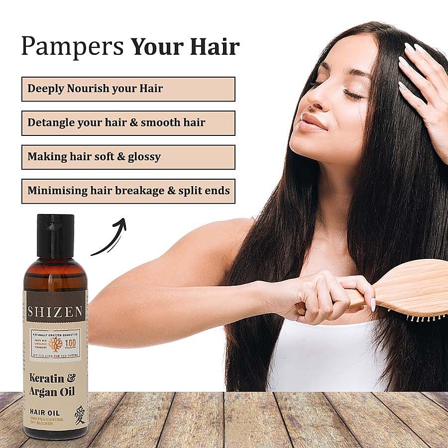 SHIZEN Keratin & Argan Hair Oil (100 ml) 100% Organic -Healthy and Shiny Hair