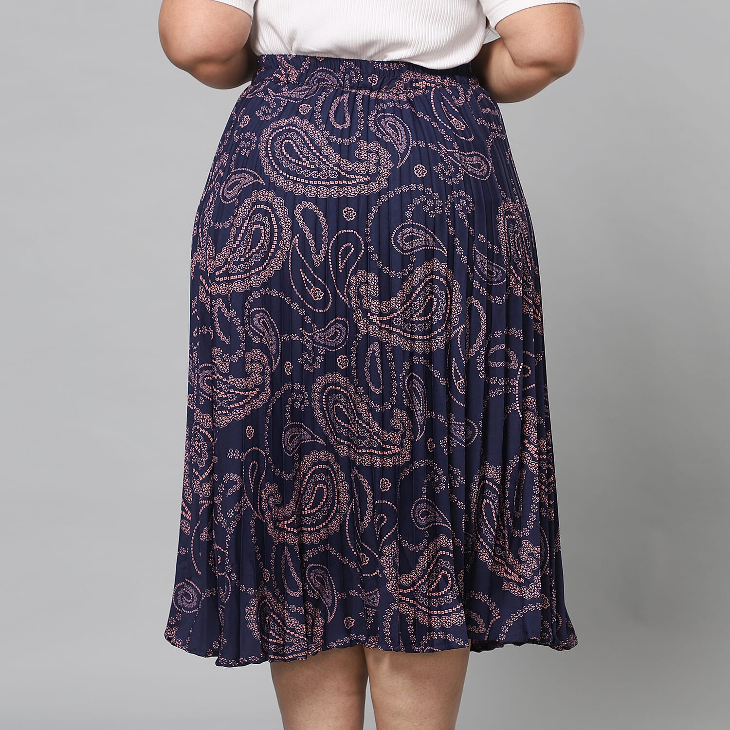 Blue Pleated Midi Skirt with Elasticated Waist