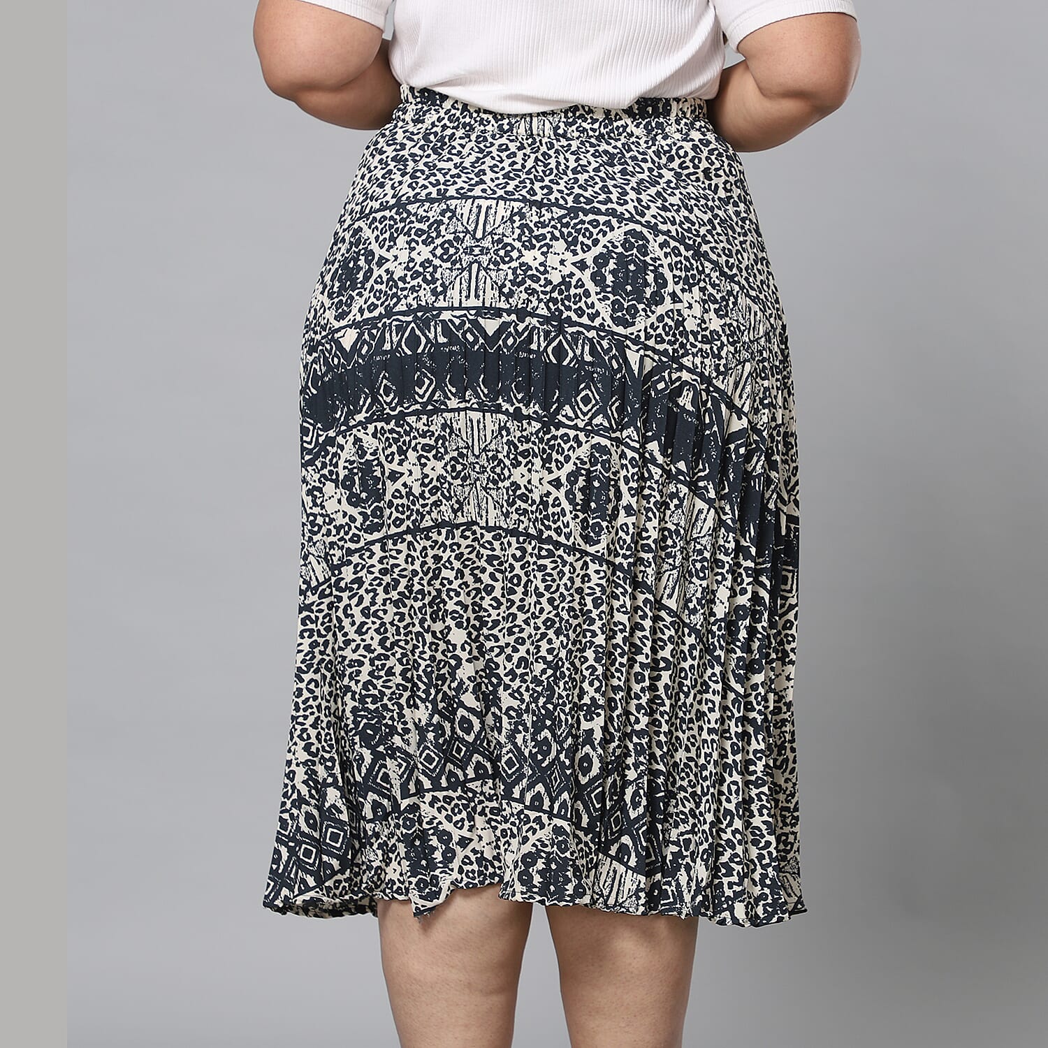 Cream Pleated Midi Skirt with Elasticated Waist