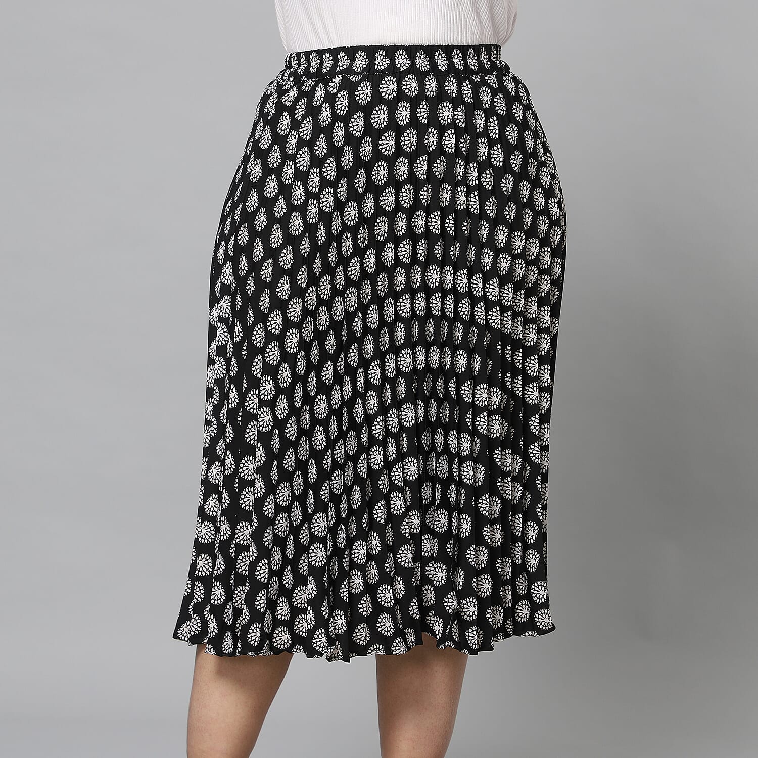 Black Pleated Midi Skirt with Elasticated Waist