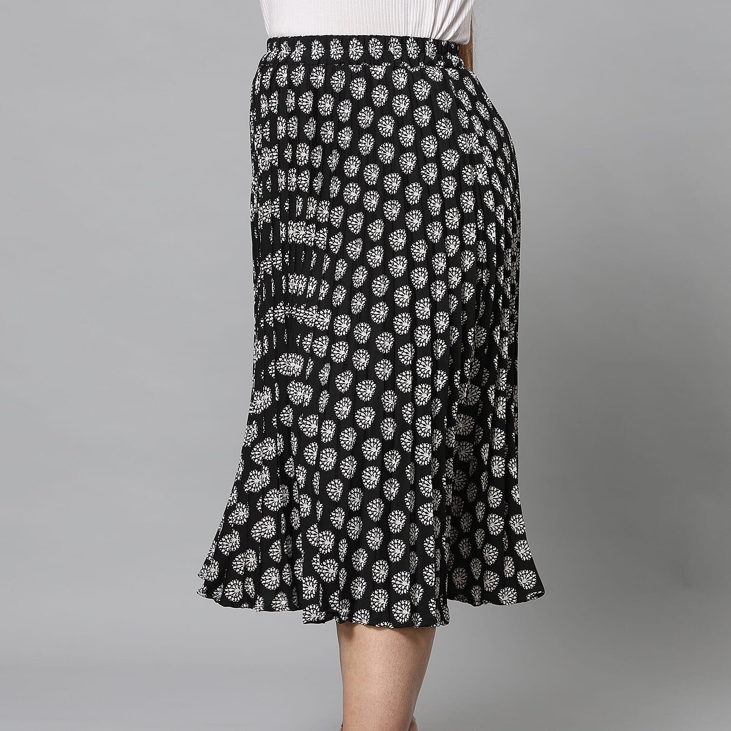 Black Pleated Midi Skirt with Elasticated Waist