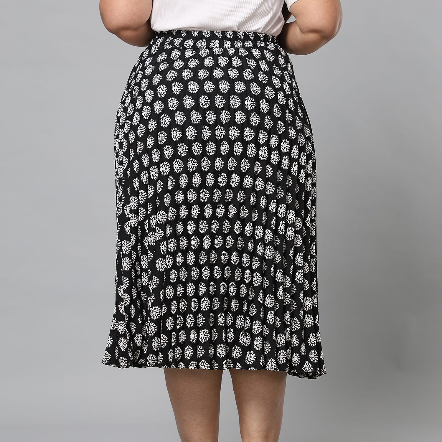 Black Pleated Midi Skirt with Elasticated Waist