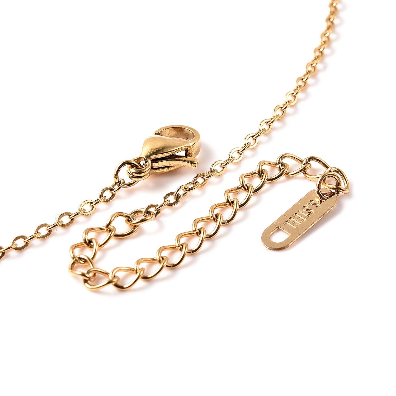 Solid and Hollow Heart Charm Slider Necklace (Size 17 with 2 inch Extender) in Yellow Gold Tone Stainless Steel