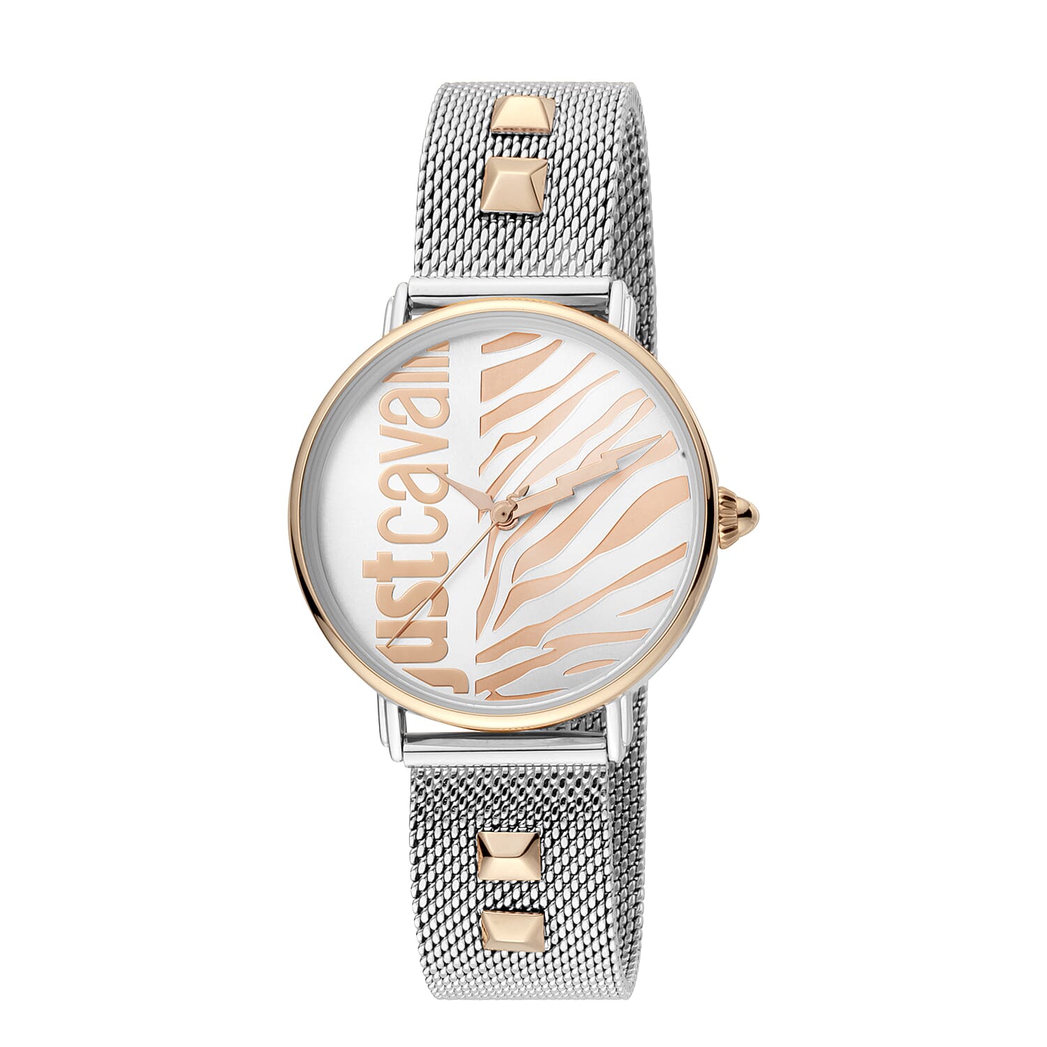 Just Cavalli Animalier Japanese Movement Ladies Watch with Bracelet (Size 7 with 1 inch Extender) in Silver and Rose Gold Tone