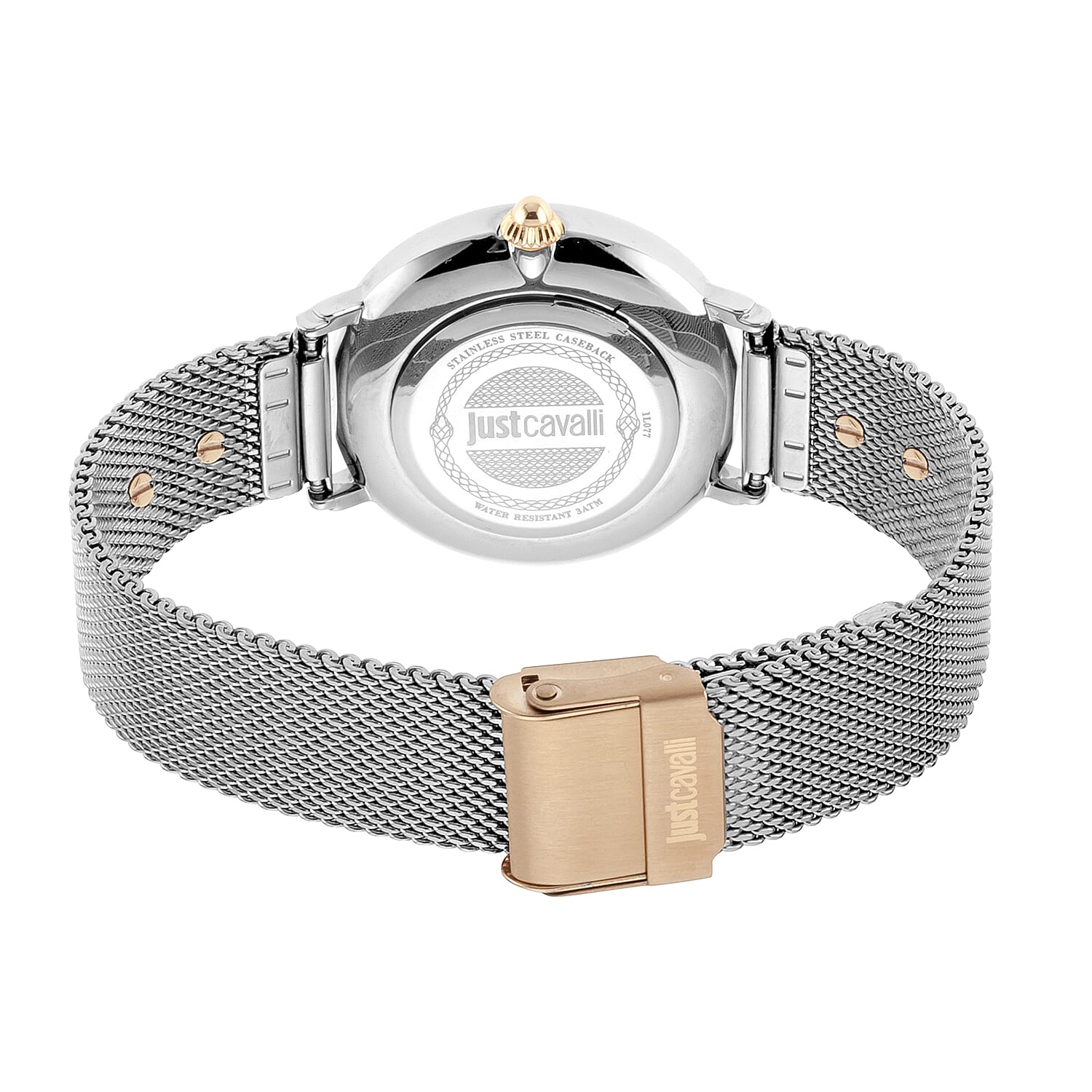 Just Cavalli Animalier Japanese Movement Ladies Watch with Bracelet (Size 7 with 1 inch Extender) in Silver and Rose Gold Tone