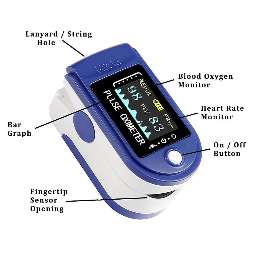 Pulse Oximeter, Oxygen Saturation Monitor (Requires 2 AAA Batteries - Not Included) - Blue