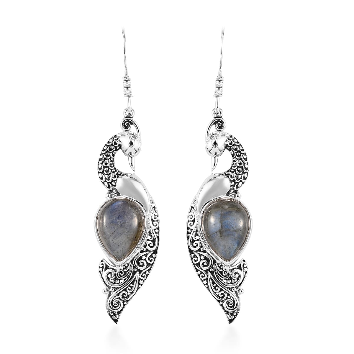 Sajen Silver NATURES JOY Collection- Labradorite Peacock Hook Earrings in Sterling Silver 1.45 Ct.
